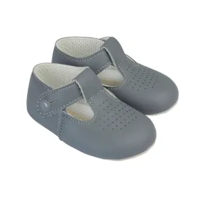 Baypods Grey Faux Leather Pre-Walker T-bar Shoe