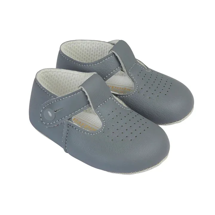 Baypods Grey Faux Leather Pre-Walker T-bar Shoe
