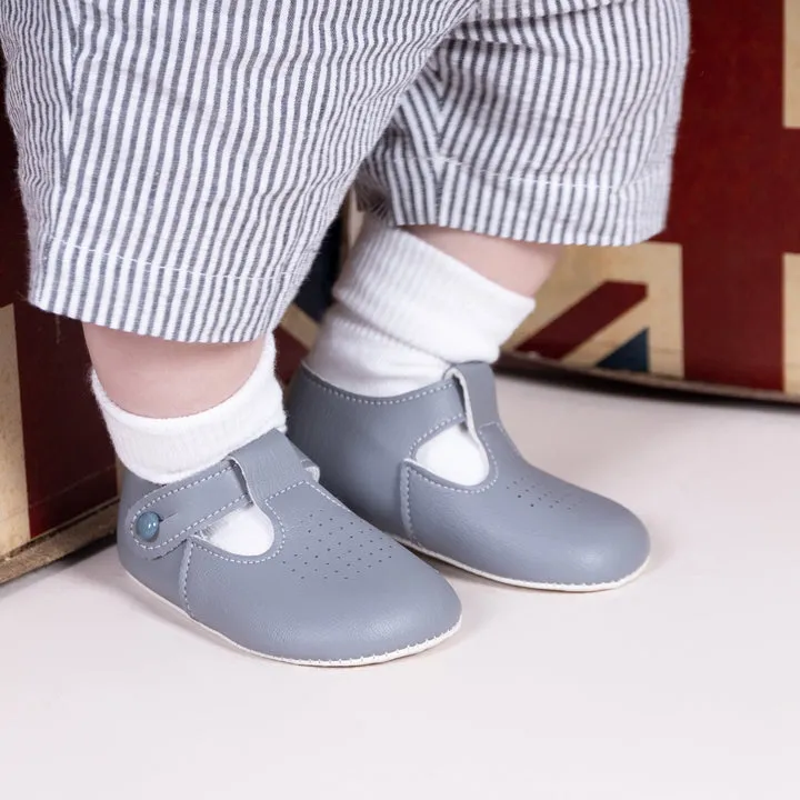 Baypods Grey Faux Leather Pre-Walker T-bar Shoe