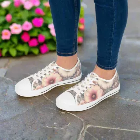 Floral Women's Low Top Sneakers Breathable Polyester Canvas, Lightweight Stylish Floral Pastel Design, Comfortable All-Day Wear, Perfect for Walking and Everyday Activities
