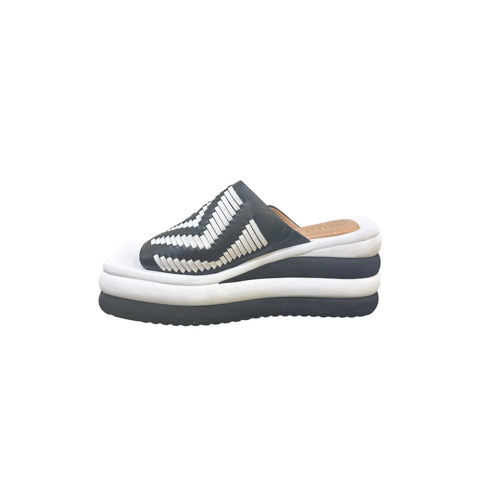 LDP Black & White Geometric Wedge Platform Sandals Size 7.5