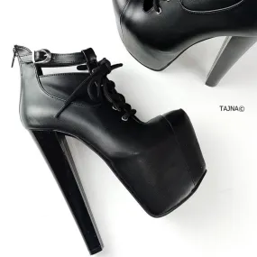 Matte Black Lace Up Ankle Booties