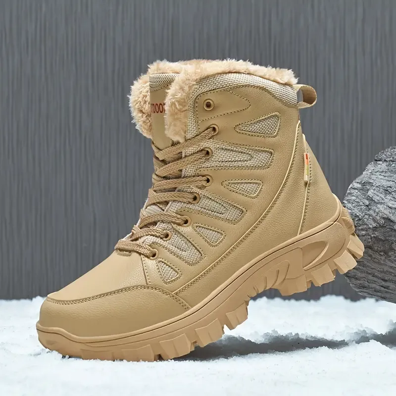 Men's Genuine Leather Warm Snow Boots Waterproof Non-Slip Winter Hiking Boots