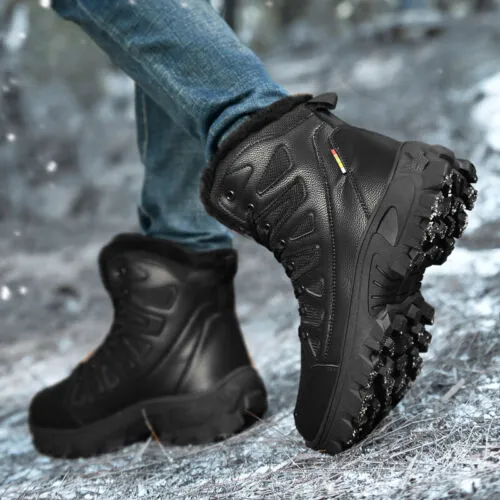Men's Genuine Leather Warm Snow Boots Waterproof Non-Slip Winter Hiking Boots