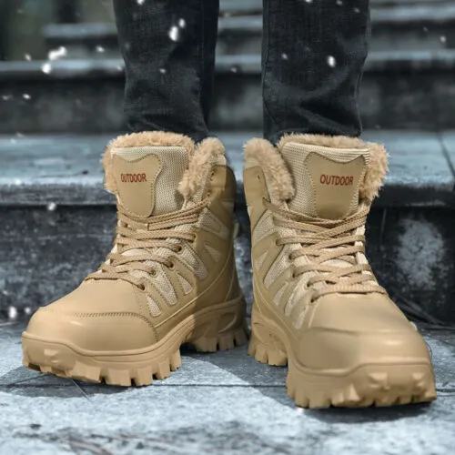 Men's Genuine Leather Warm Snow Boots Waterproof Non-Slip Winter Hiking Boots