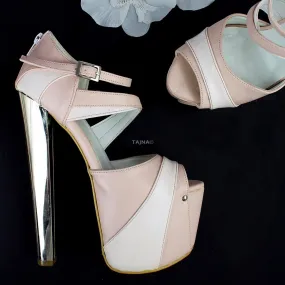 Pink White Platform Metalic Heels