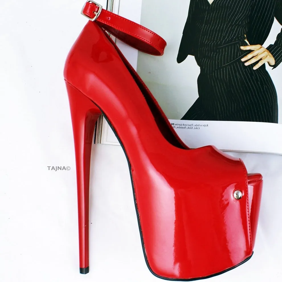 Red Patent Platform 19 cm Peep Toe