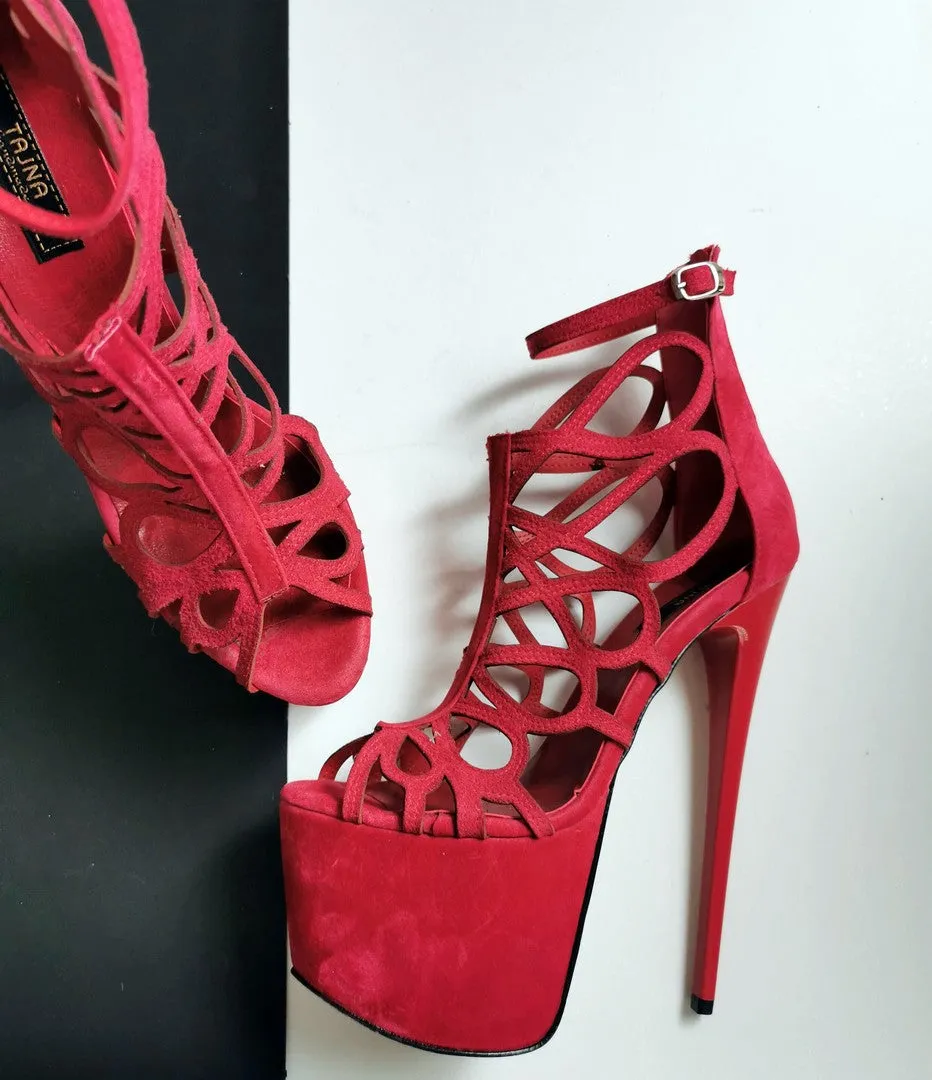 Red Suede Laser Platform High Heels