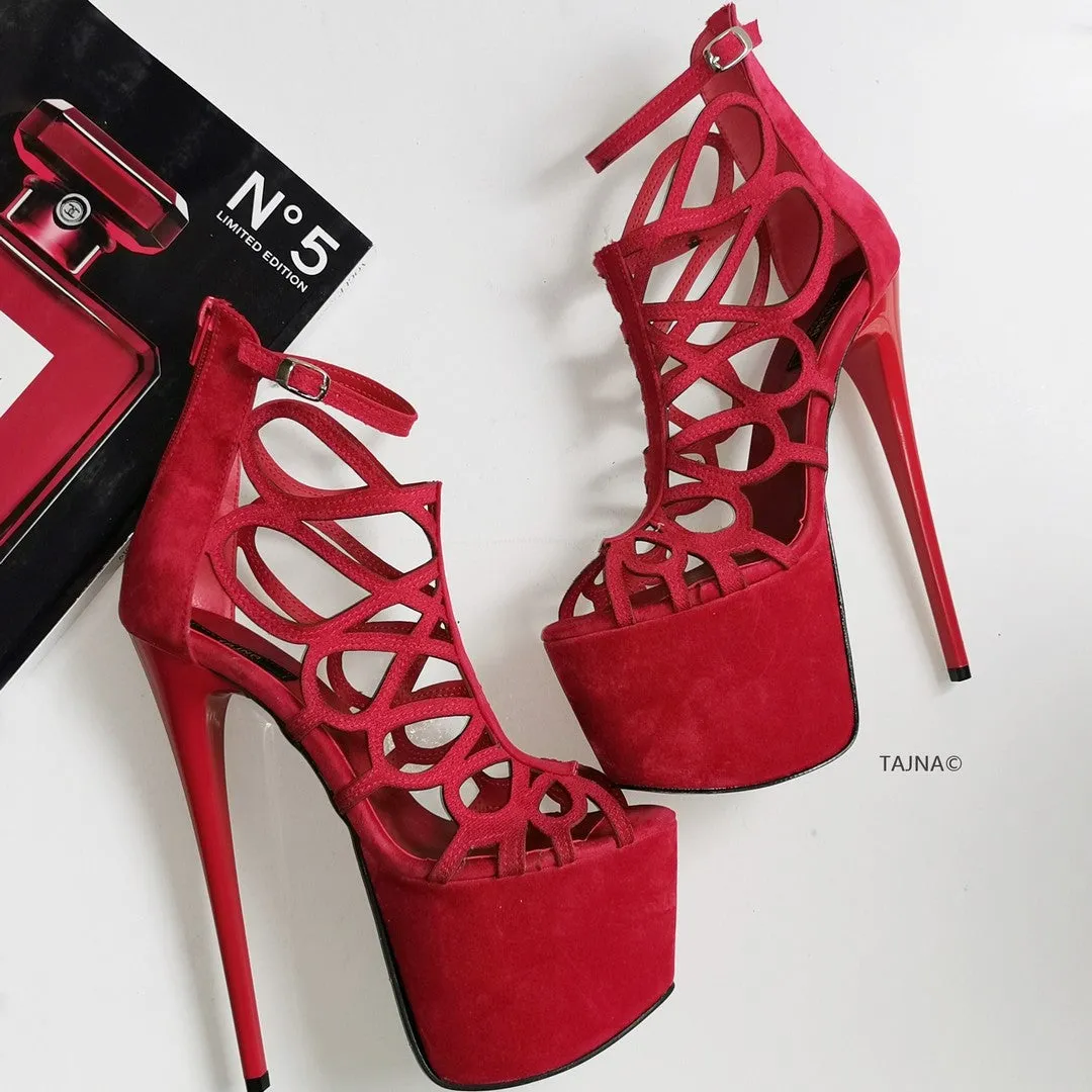 Red Suede Laser Platform High Heels
