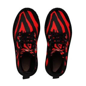 Red Zebra Men's Boots, Animal Print Fashion Best Hiking Winter Boots Laced Up Shoes For Men