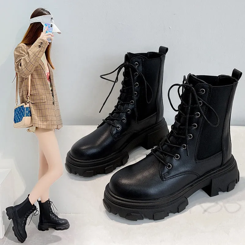 Winter Women Ankle Boots Leather Women Waterproof Female Platform Boots