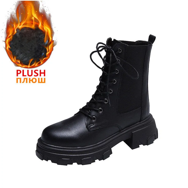 Winter Women Ankle Boots Leather Women Waterproof Female Platform Boots
