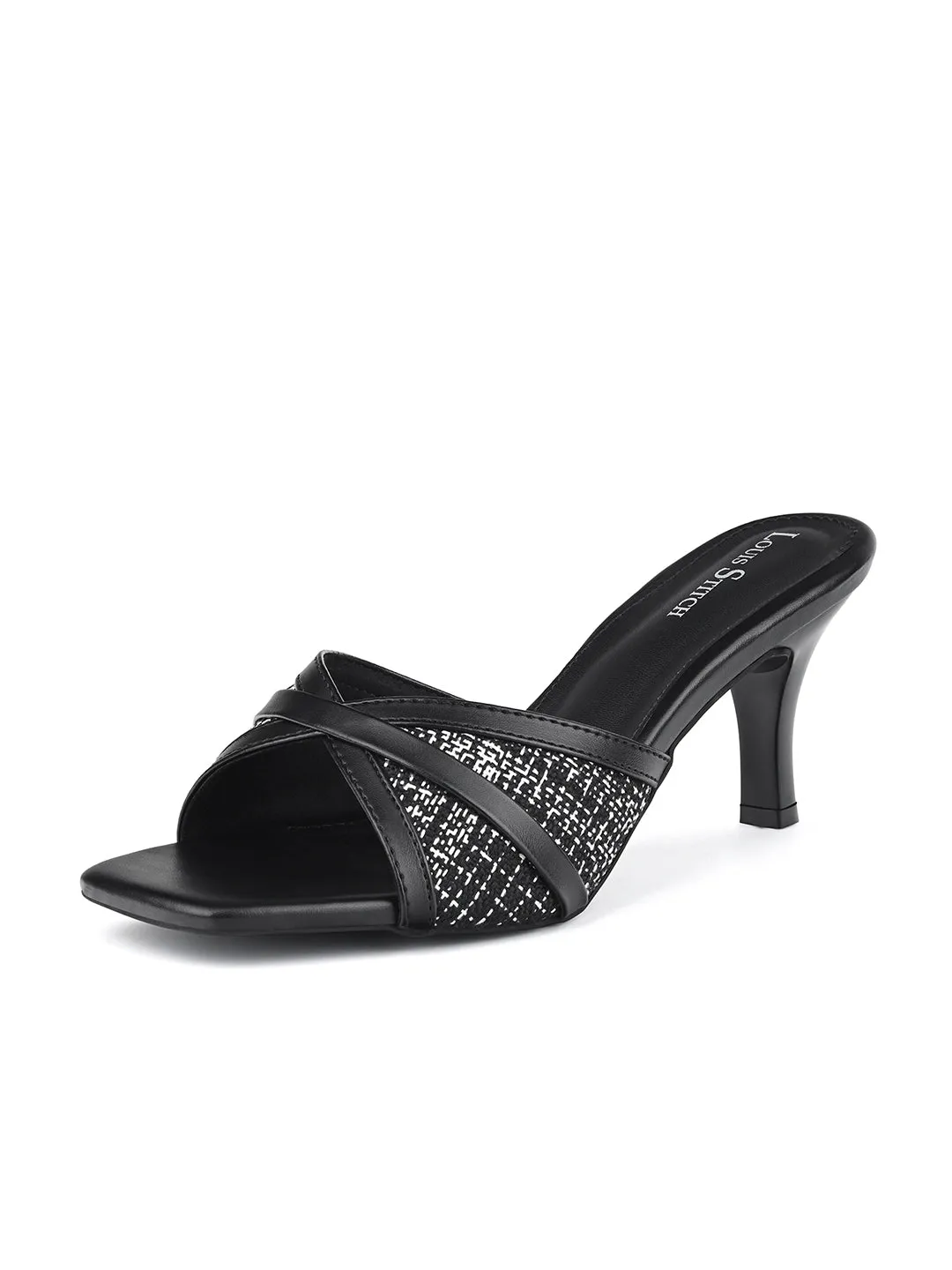 Women's Black Slip-On Stiletto Heel Lightweight Sandals