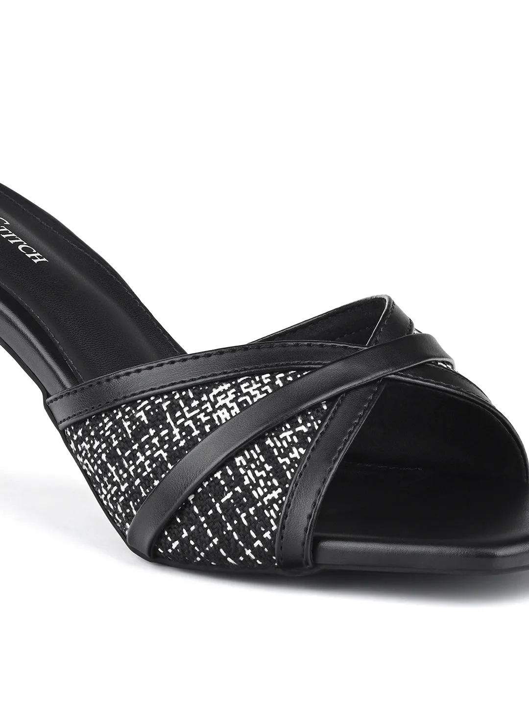 Women's Black Slip-On Stiletto Heel Lightweight Sandals
