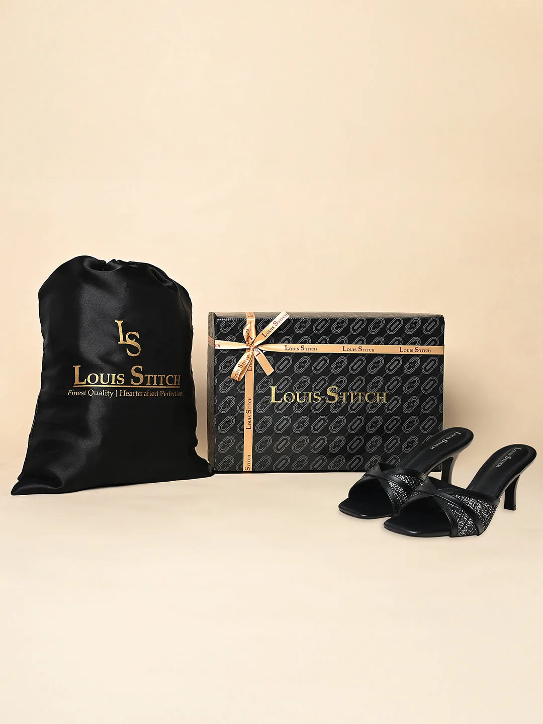 Women's Black Slip-On Stiletto Heel Lightweight Sandals