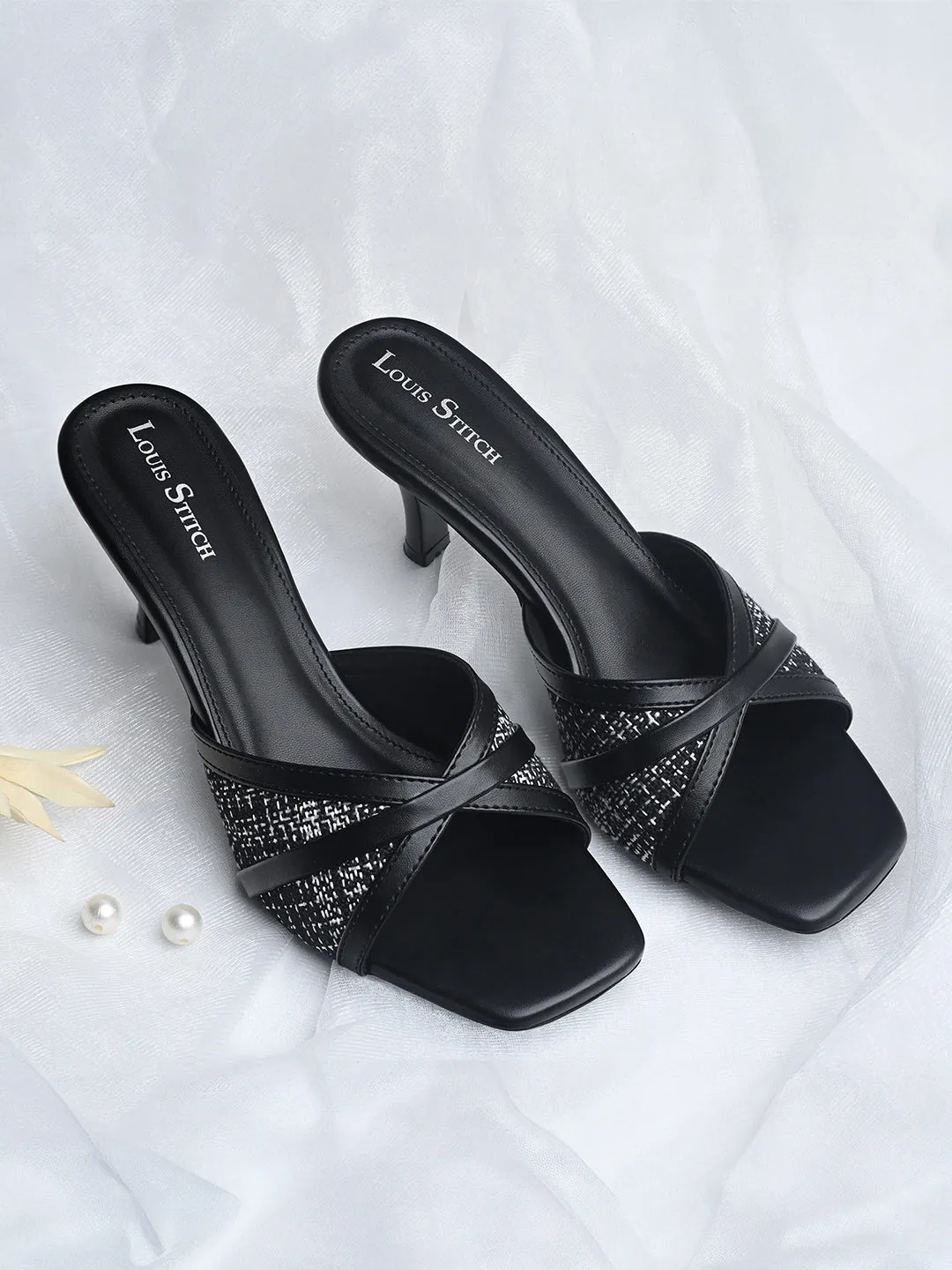 Women's Black Slip-On Stiletto Heel Lightweight Sandals