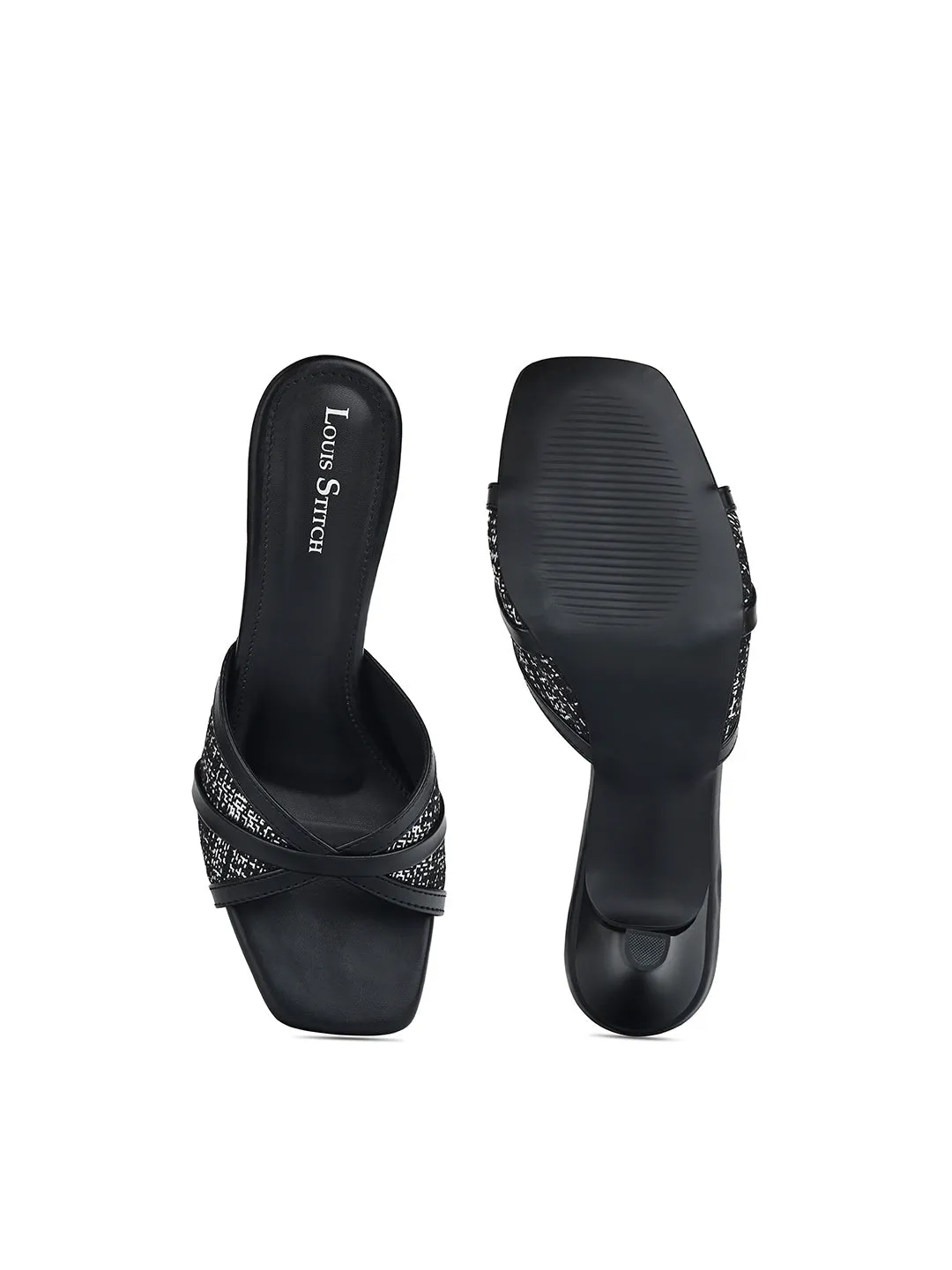 Women's Black Slip-On Stiletto Heel Lightweight Sandals