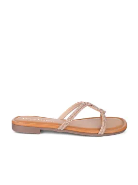 Women's Peach Pink Open Toe Cross Strap Flat Heel Lightweight Sandals