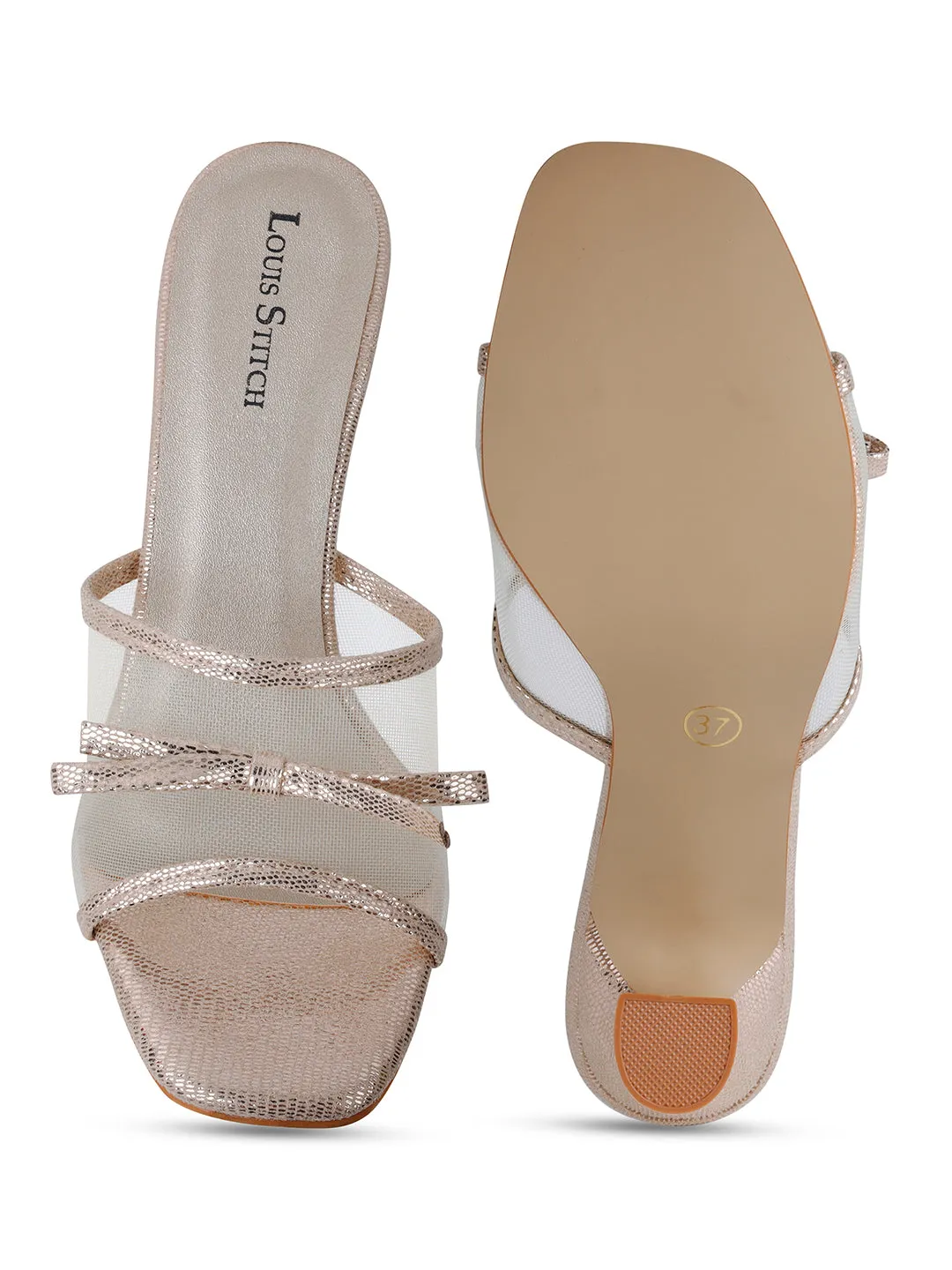 Women's Transparent Bow Straps Golden Lightweight Sandals