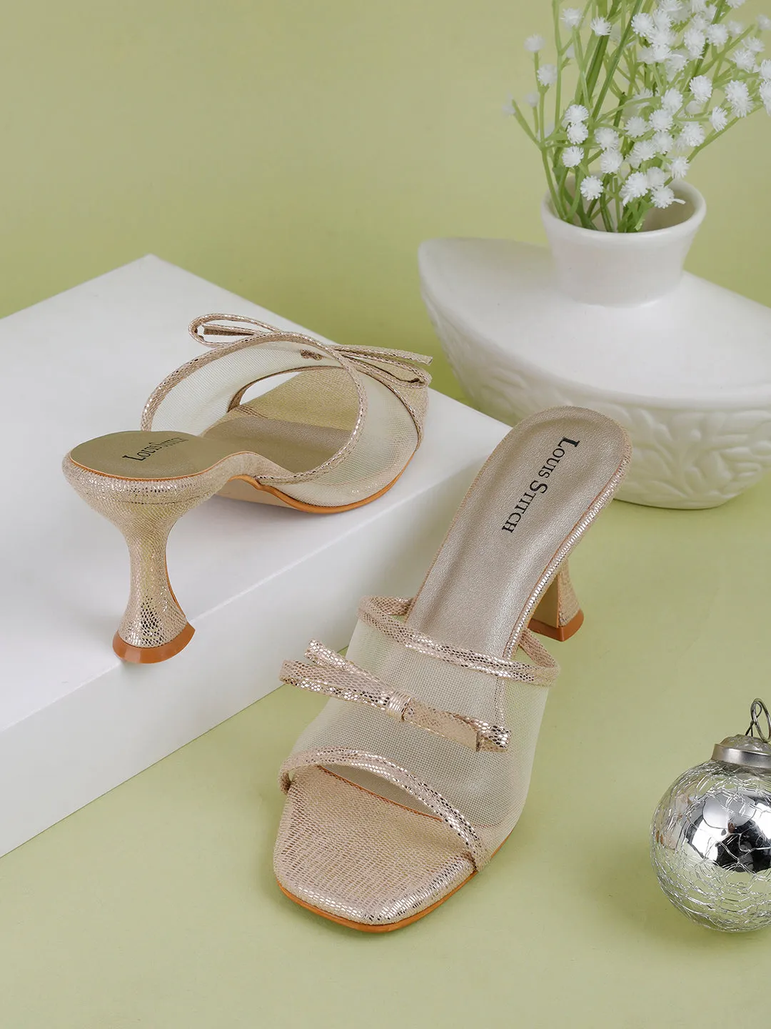 Women's Transparent Bow Straps Golden Lightweight Sandals